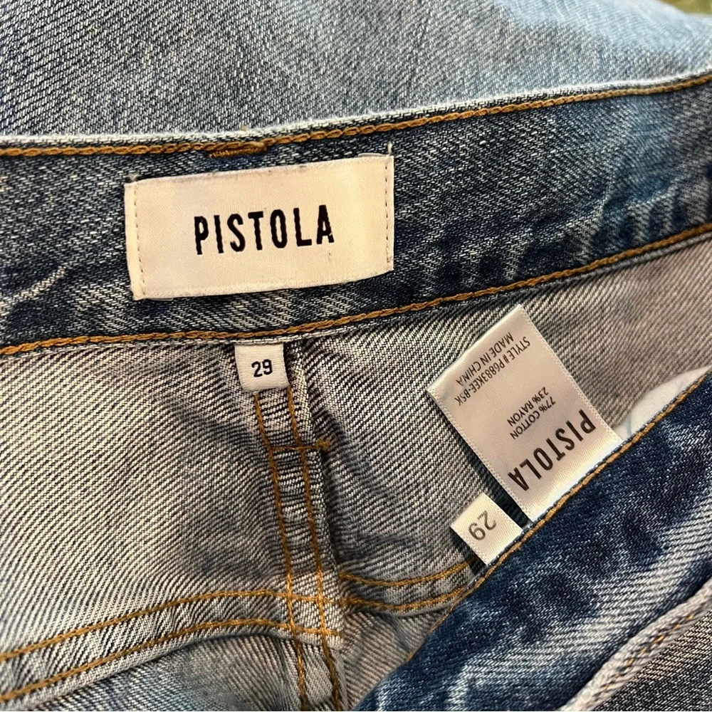 Pistola Women’s Jeans light Wash Distressed Raw Hem Cropped Straight Leg